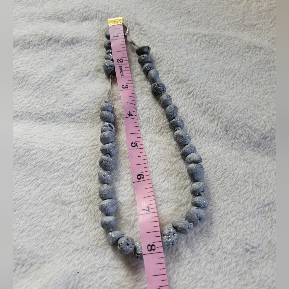 VTG Gray Geode Lava Rock Druzy Agate Raw Bead Hand Knotted Necklace - Picture 7 of 9